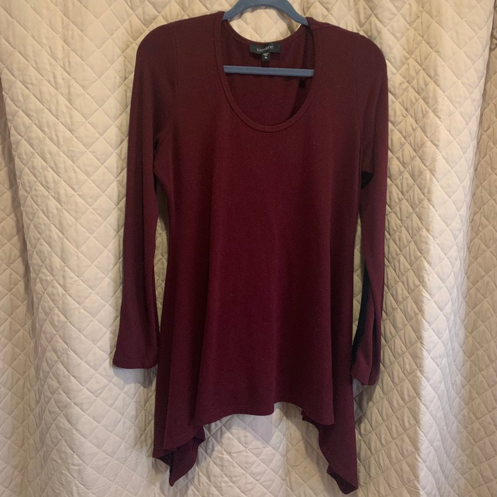 Karen Kane Long Sleeve Top with Faux Leather Sleeve Embellishments, Size XL